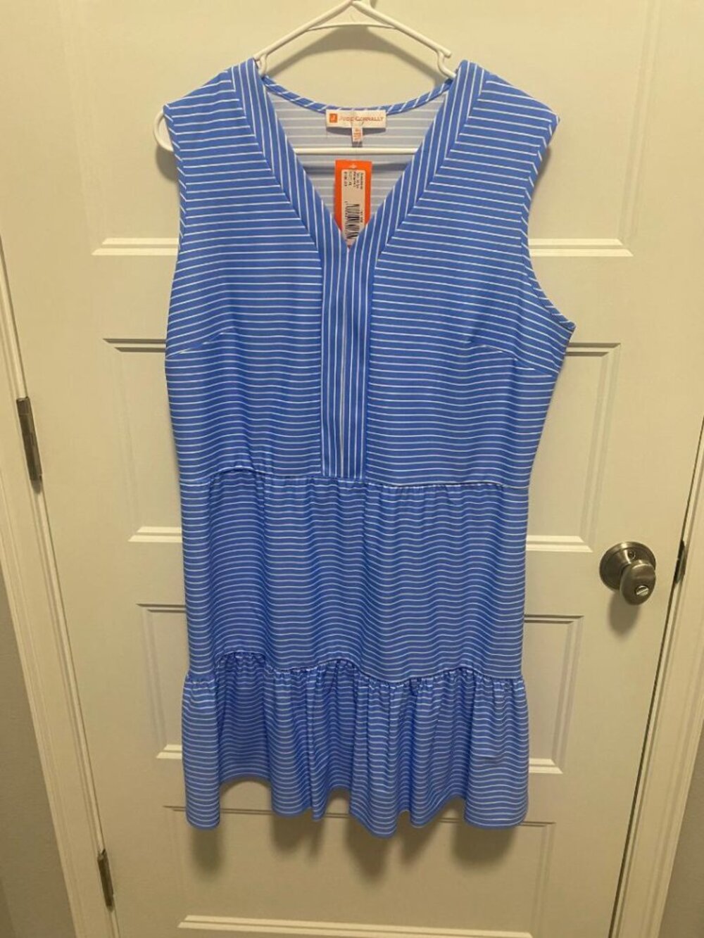 Jude Connally Annabelle Tiered Dress Thin Stripe Periwindle XL